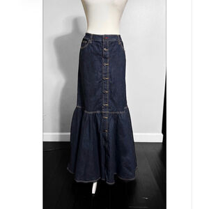 Peace Love World Boho Jean Maxi Skirt